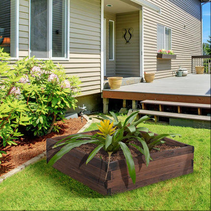 128L Wooden Raised Garden Bed Planter 80x80x22.5cm - Carbonized