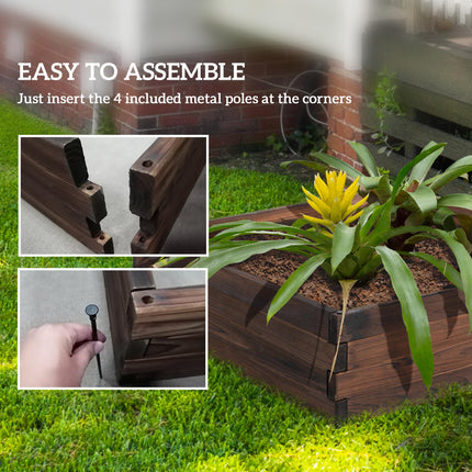 128L Wooden Raised Garden Bed Planter 80x80x22.5cm - Carbonized
