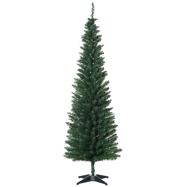 6ft Unlit Artificial Christmas Tree, Pencil Slim Xmas Tree with Solid Stand and