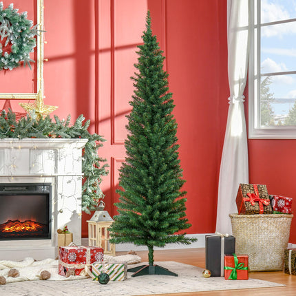 6ft Unlit Artificial Christmas Tree, Pencil Slim Xmas Tree with Solid Stand and