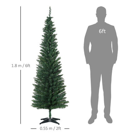 6ft Unlit Artificial Christmas Tree, Pencil Slim Xmas Tree with Solid Stand and