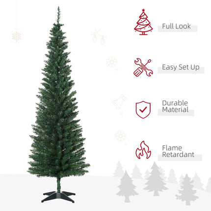 6ft Unlit Artificial Christmas Tree, Pencil Slim Xmas Tree with Solid Stand and