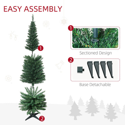 6ft Unlit Artificial Christmas Tree, Pencil Slim Xmas Tree with Solid Stand and