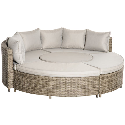 6-Seater Outdoor PE Rattan Patio Furniture Set with Liftable Coffee Table and Olefin Cushions - Grey