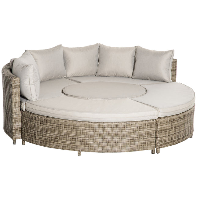 6-Seater Outdoor PE Rattan Patio Furniture Set with Liftable Coffee Table and Olefin Cushions - Grey