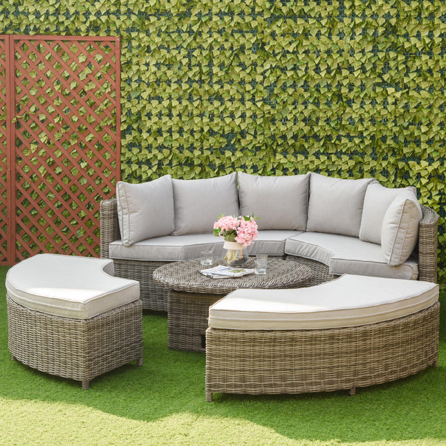6-Seater Outdoor PE Rattan Patio Furniture Set with Liftable Coffee Table and Olefin Cushions - Grey
