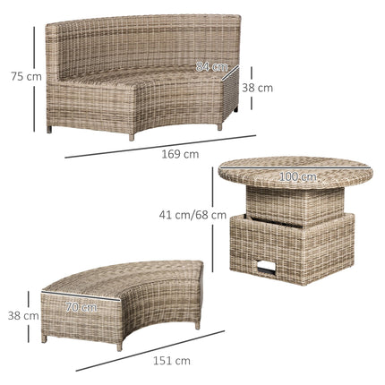 6-Seater Outdoor PE Rattan Patio Furniture Set with Liftable Coffee Table and Olefin Cushions - Grey