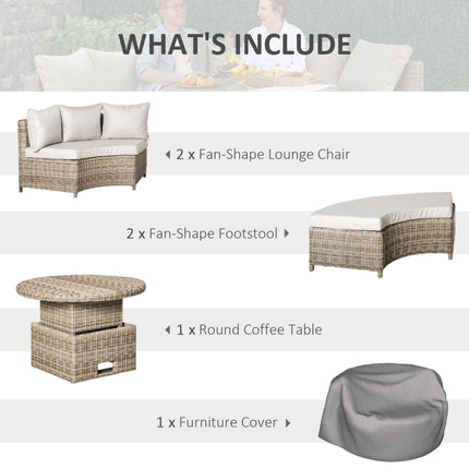 6-Seater Outdoor PE Rattan Patio Furniture Set with Liftable Coffee Table and Olefin Cushions - Grey