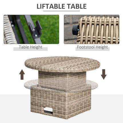 6-Seater Outdoor PE Rattan Patio Furniture Set with Liftable Coffee Table and Olefin Cushions - Grey