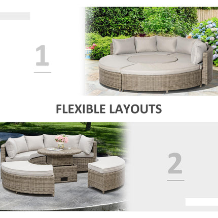 6-Seater Outdoor PE Rattan Patio Furniture Set with Liftable Coffee Table and Olefin Cushions - Grey