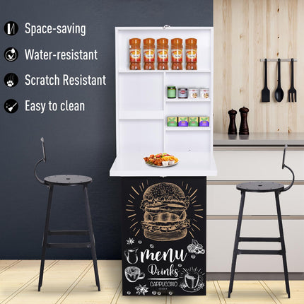 Folding Wall-Mounted Drop-Leaf Table with Chalkboard Shelf - White