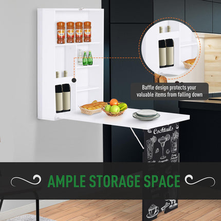 Folding Wall-Mounted Drop-Leaf Table with Chalkboard Shelf - White