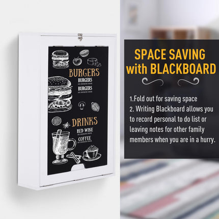 Folding Wall-Mounted Drop-Leaf Table with Chalkboard Shelf - White
