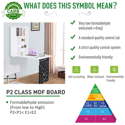 Folding Wall-Mounted Drop-Leaf Table with Chalkboard Shelf - White