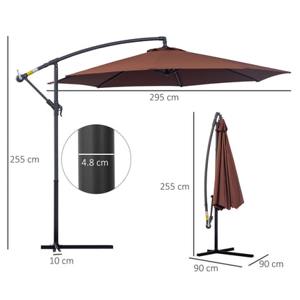 3m Hanging Umbrella Parasol with Base - Coffee