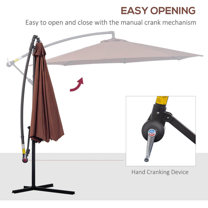 3m Hanging Umbrella Parasol with Base - Coffee
