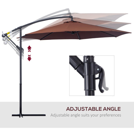 3m Hanging Umbrella Parasol with Base - Coffee