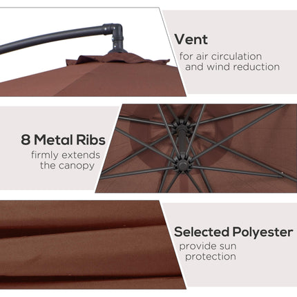 3m Hanging Umbrella Parasol with Base - Coffee