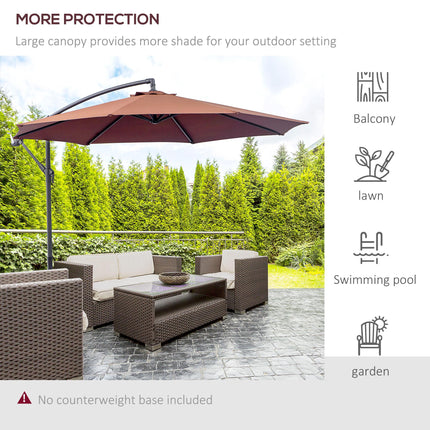 3m Hanging Umbrella Parasol with Base - Coffee