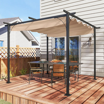 Retractable Canopy Metal Pergola Gazebo 300x300cm with UV Resistant Roof - Beige