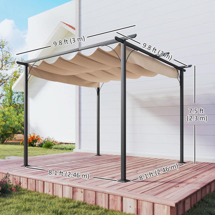Retractable Canopy Metal Pergola Gazebo 300x300cm with UV Resistant Roof - Beige