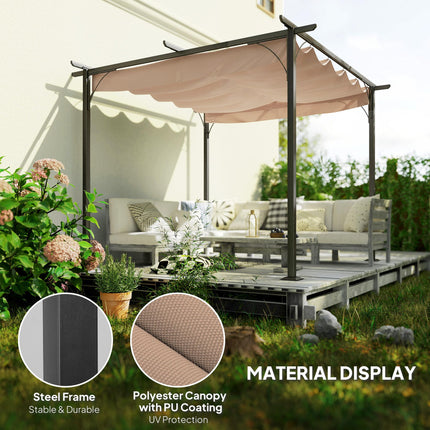 Retractable Canopy Metal Pergola Gazebo 300x300cm with UV Resistant Roof - Beige
