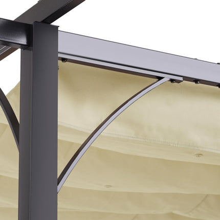 Retractable Canopy Metal Pergola Gazebo 300x300cm with UV Resistant Roof - Beige