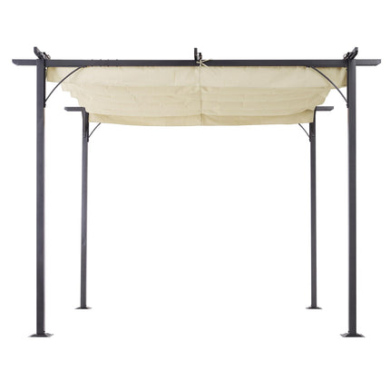 Retractable Canopy Metal Pergola Gazebo 300x300cm with UV Resistant Roof - Beige