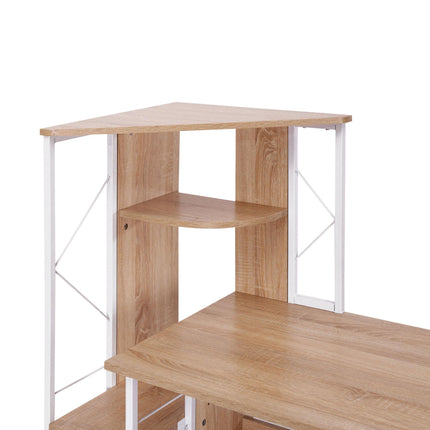 Computer Writing Desk PC Workstation with 2 Drawers & Multi Shelves - Oak