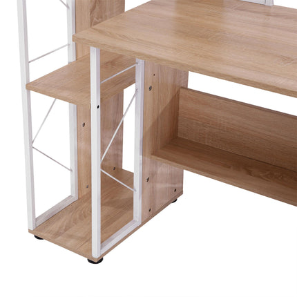 Computer Writing Desk PC Workstation with 2 Drawers & Multi Shelves - Oak