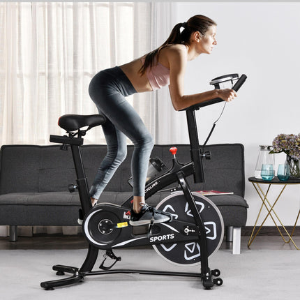 Steel Stationary Exercise Bike 8-Level Belt Driven with LCD Monitor - Black