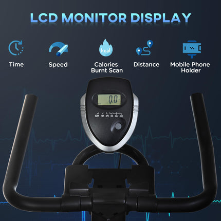 Steel Stationary Exercise Bike 8-Level Belt Driven with LCD Monitor - Black