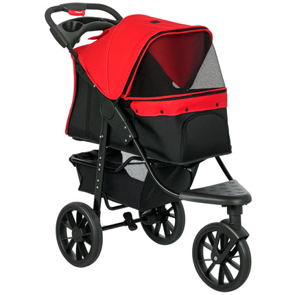 Oxford Cloth Folding 3-Wheel Pet Stroller for Small Dogs - Red/Black