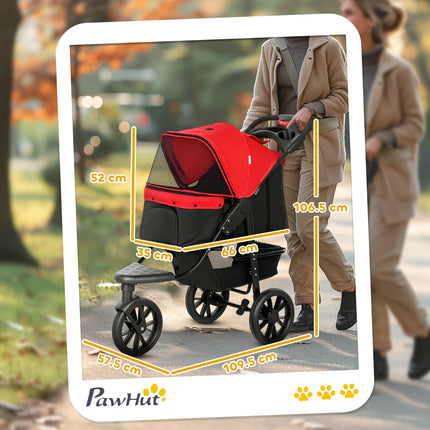 Oxford Cloth Folding 3-Wheel Pet Stroller for Small Dogs - Red/Black