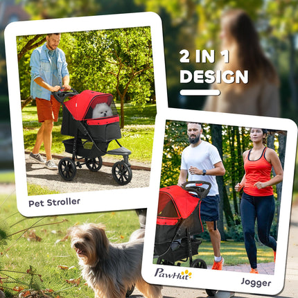 Oxford Cloth Folding 3-Wheel Pet Stroller for Small Dogs - Red/Black
