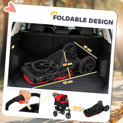 Oxford Cloth Folding 3-Wheel Pet Stroller for Small Dogs - Red/Black