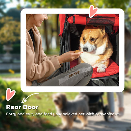 Oxford Cloth Folding 3-Wheel Pet Stroller for Small Dogs - Red/Black