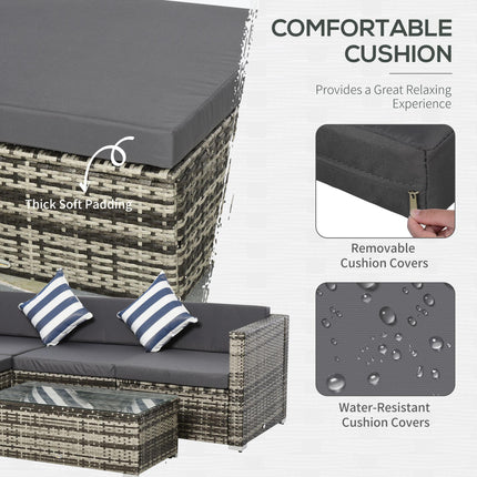 4-Seater Garden Rattan Furniture Set with Cushions and Glass Table - Mixed Grey