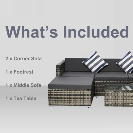 4-Seater Garden Rattan Furniture Set with Cushions and Glass Table - Mixed Grey