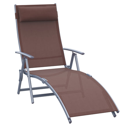 Foldable Patio Sun Lounger Chair with Pillow and Adjustable Recliner - Brown