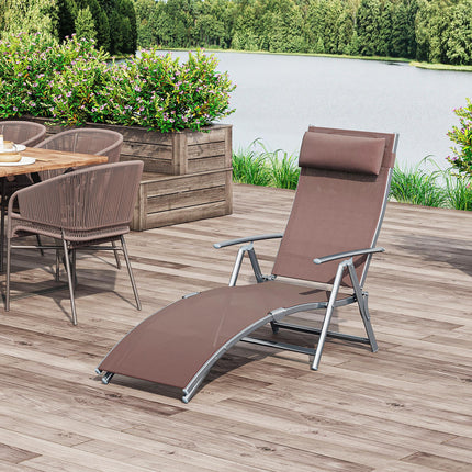 Foldable Patio Sun Lounger Chair with Pillow and Adjustable Recliner - Brown