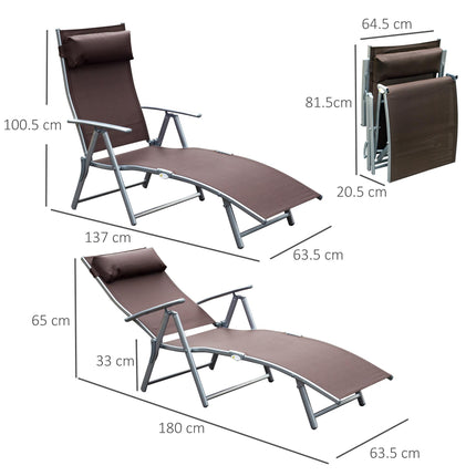 Foldable Patio Sun Lounger Chair with Pillow and Adjustable Recliner - Brown
