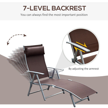 Foldable Patio Sun Lounger Chair with Pillow and Adjustable Recliner - Brown