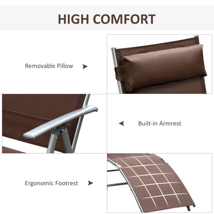 Foldable Patio Sun Lounger Chair with Pillow and Adjustable Recliner - Brown