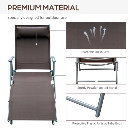 Foldable Patio Sun Lounger Chair with Pillow and Adjustable Recliner - Brown