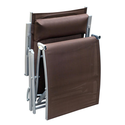 Foldable Patio Sun Lounger Chair with Pillow and Adjustable Recliner - Brown