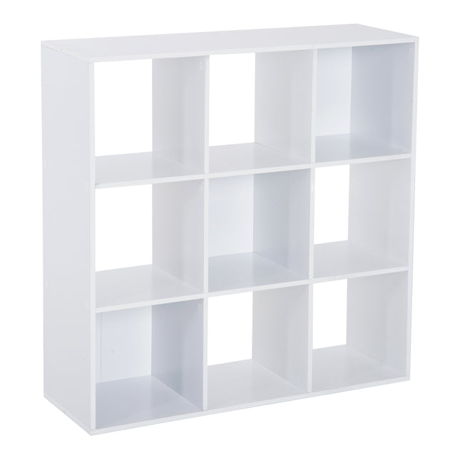 Wooden 9 Cube Storage Unit with 3 Tier Shelves Organiser Rack - White