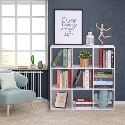 Wooden 9 Cube Storage Unit with 3 Tier Shelves Organiser Rack - White