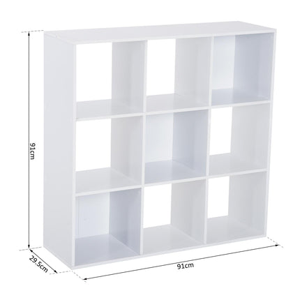 Wooden 9 Cube Storage Unit with 3 Tier Shelves Organiser Rack - White