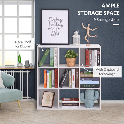 Wooden 9 Cube Storage Unit with 3 Tier Shelves Organiser Rack - White